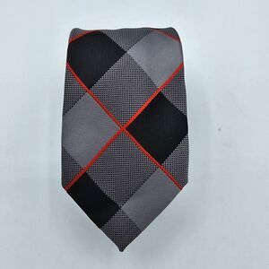 Mens Necktie Old Navy Black Grey Red Skinny Striped 49x2.5 Inch Slim Vintage